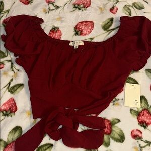 Chic Burgundy Off-Shoulder Crop Top